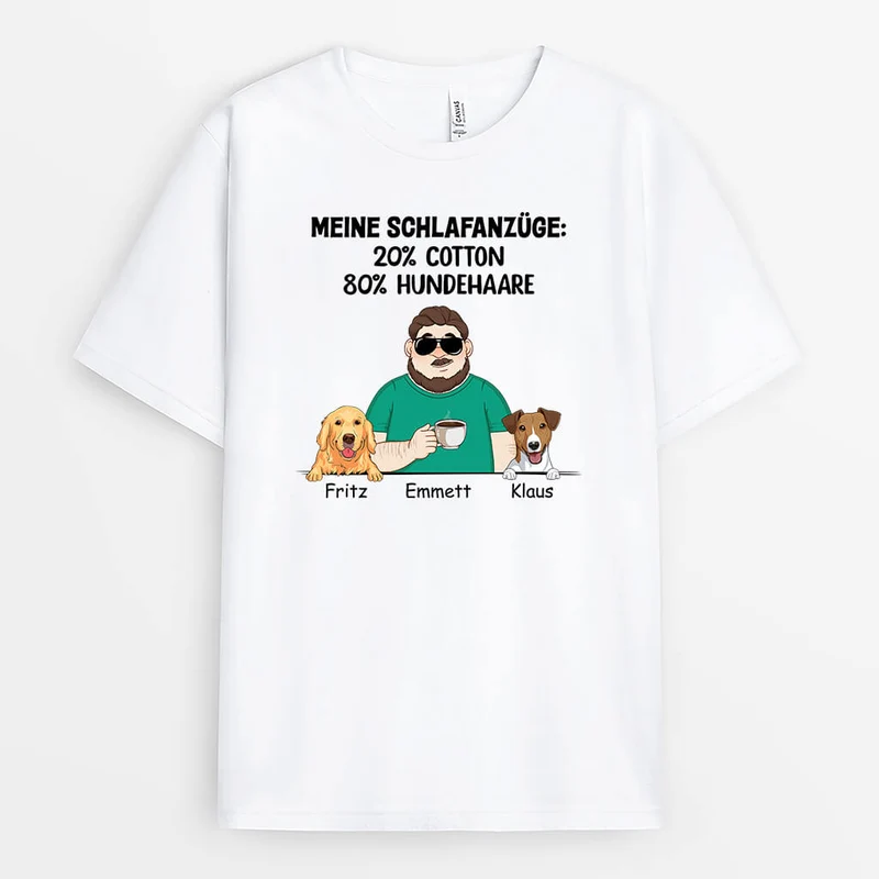 Mein Pyjama 20% Baumwolle 80% Hundehaare - Personalisiertes Geschenk | Weißes T-Shirt für Hundeliebhaber