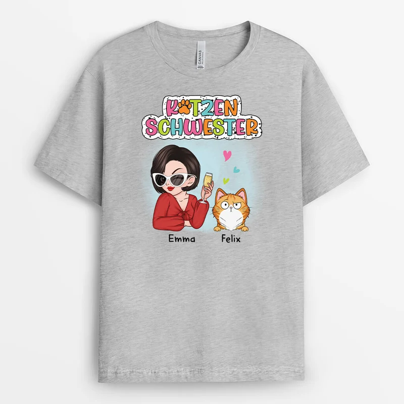 Katzenmama/Katzenschwester - Personalisiertes Geschenk | T-Shirt für Katzenliebhaber