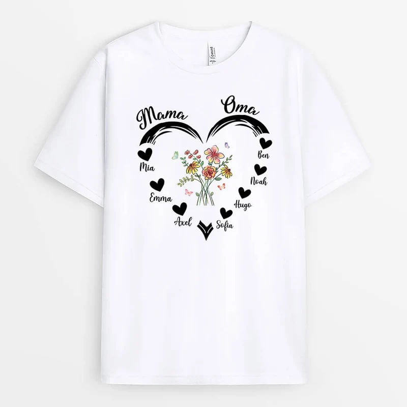Mama/Oma Herz Mit Blumen - Personalisiertes Geschenk | T-shirt für Mamas