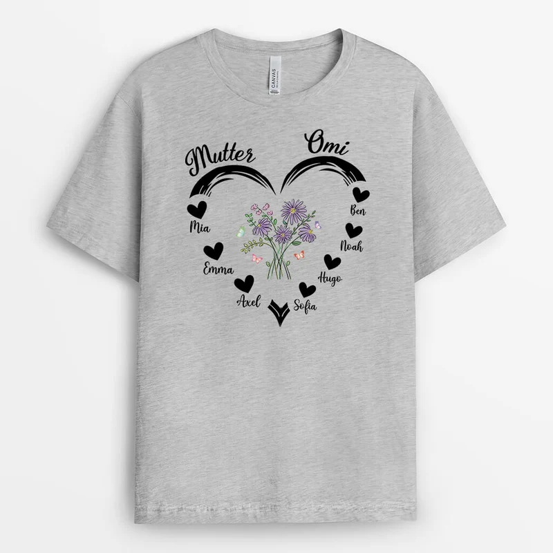 Mama/Oma Herz Mit Blumen - Personalisiertes Geschenk | T-shirt für Mamas