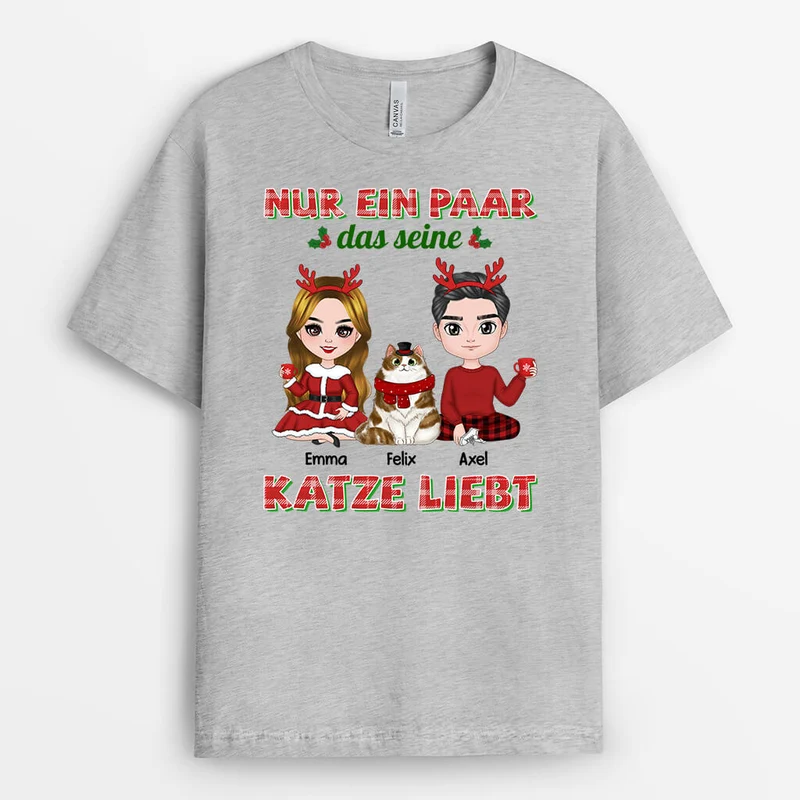 Nur Ein Paar Das Seine Katzen Liebt Zu Weihnachten - Personalisiertes Geschenk | T-shirt für Katzenliebhaber