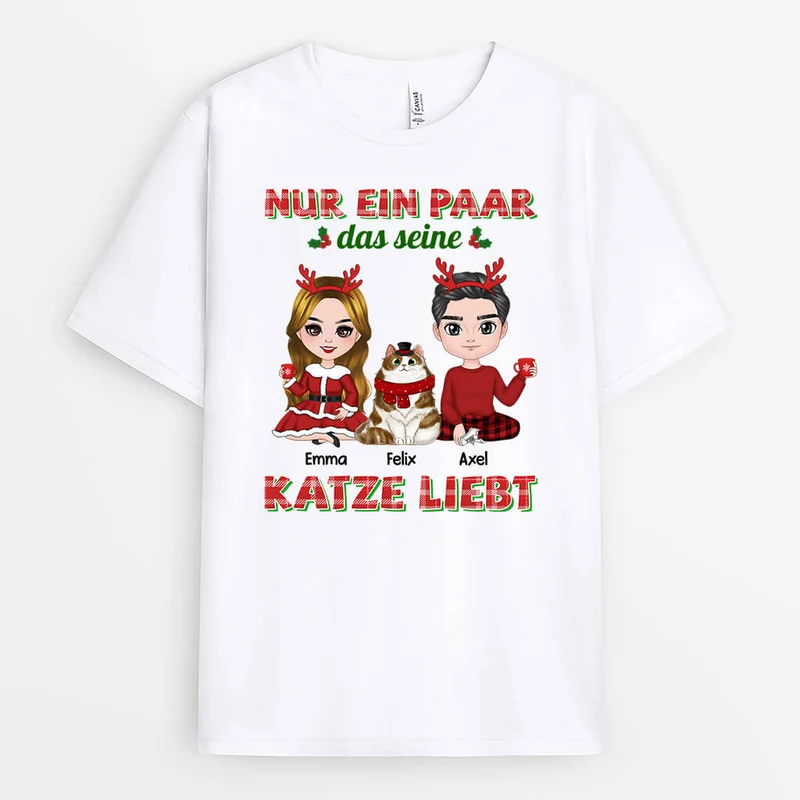 Nur Ein Paar Das Seine Katzen Liebt Zu Weihnachten - Personalisiertes Geschenk | T-shirt für Katzenliebhaber