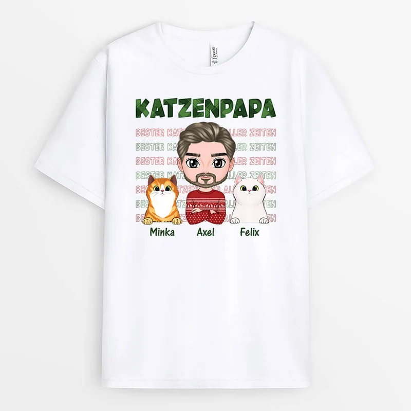 Katzenpapa Zu Weihnachten - Personalisiertes Geschenk | T-shirt für Katzenliebhaber