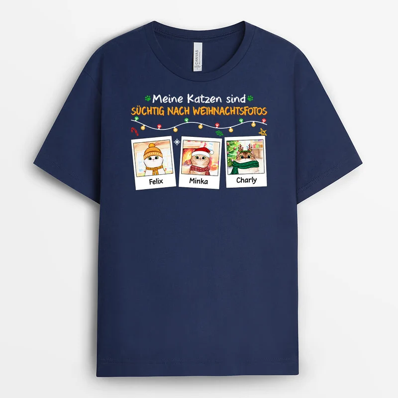 Meine Katzen Sind Süchtig Nach Weihnachtsfotos - Personalisiertes Geschenk | T-shirt für Katzenliebhaber