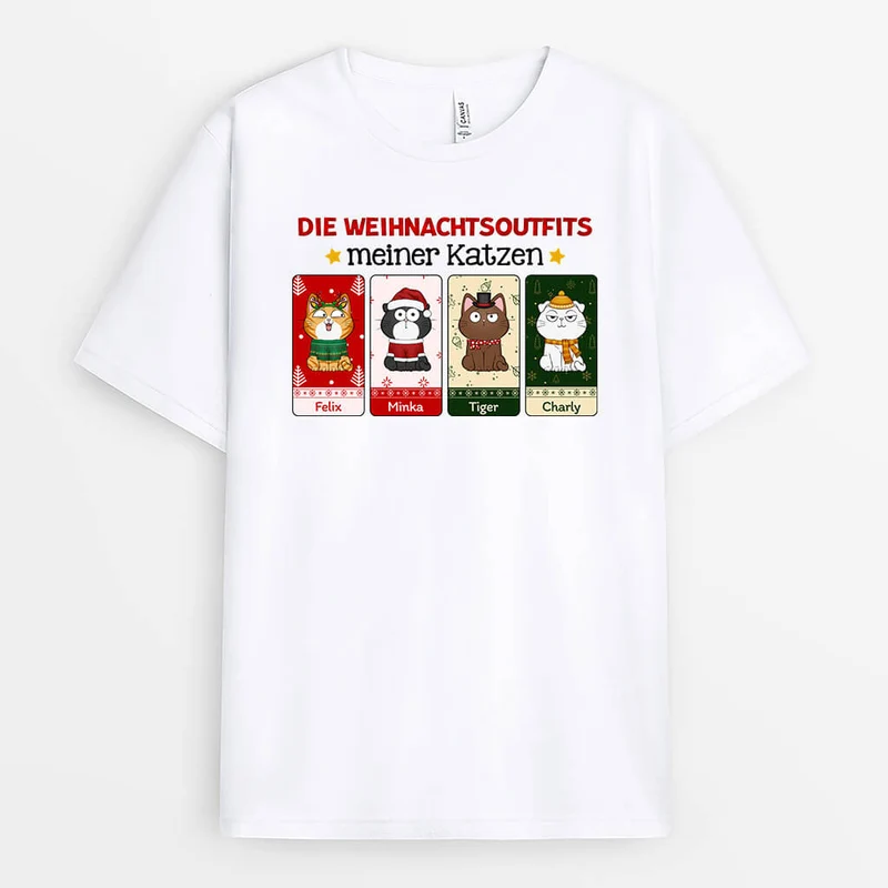 Die Weihnachtsoutfits Meiner Katzen - Personalisiertes Geschenk | T-shirt für Katzenliebhaber