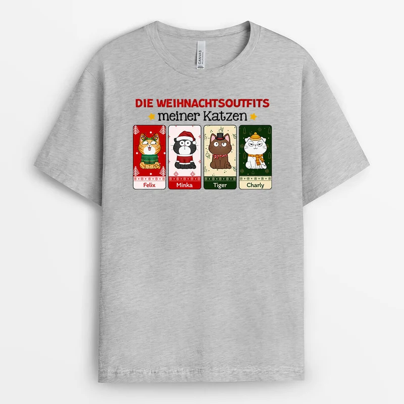 Die Weihnachtsoutfits Meiner Katzen - Personalisiertes Geschenk | T-shirt für Katzenliebhaber