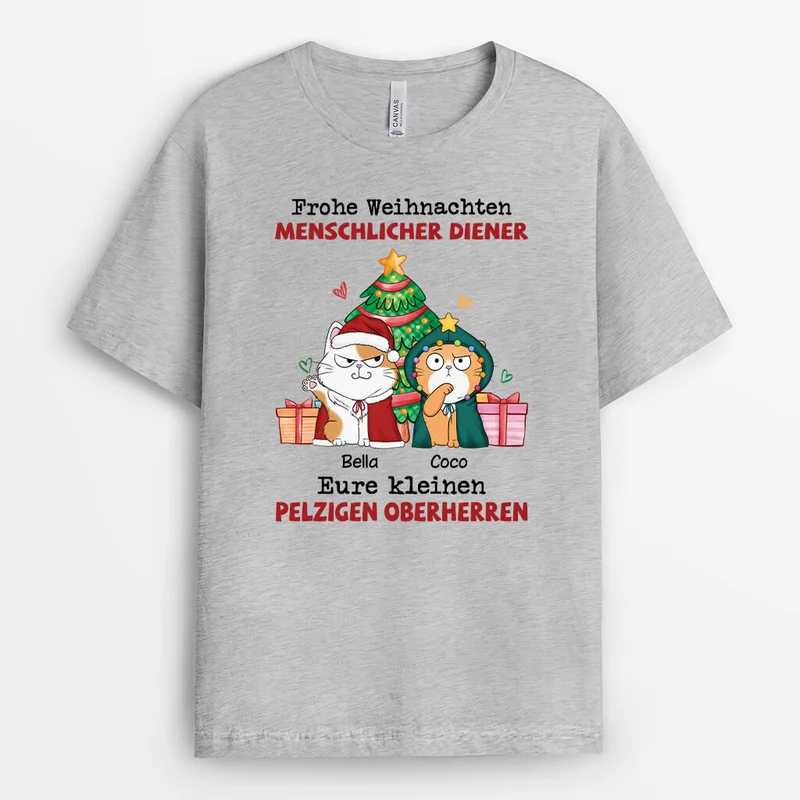 Schnurrige Weihnachten Mein Menschlicher Diener - Personalisiertes Geschenk | T-shirt für Katzenliebhaber