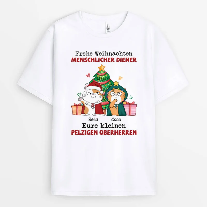 Schnurrige Weihnachten Mein Menschlicher Diener - Personalisiertes Geschenk | T-shirt für Katzenliebhaber