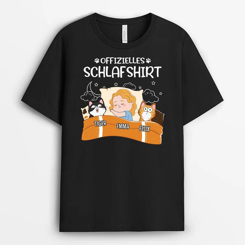 Offizielles Schlafshirt Mit Katzen - Personalisiertes Geschenk | T-Shirt für Katzenliebhaber