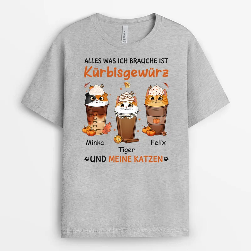 Personalisierte Ich Brauche Kürbisgewürz und Katzen T-shirt