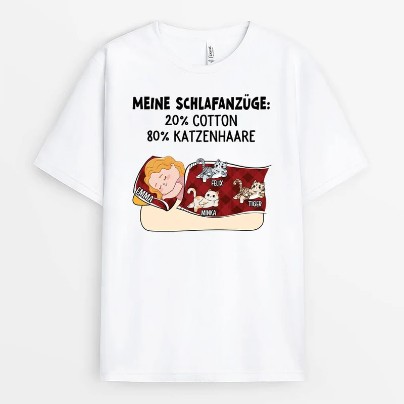 Meine Schlaf Anzüge 20% Cotton 80% Katzenhaare - Personalisiertes Geschenk | T-Shirt für Katzenliebhaber