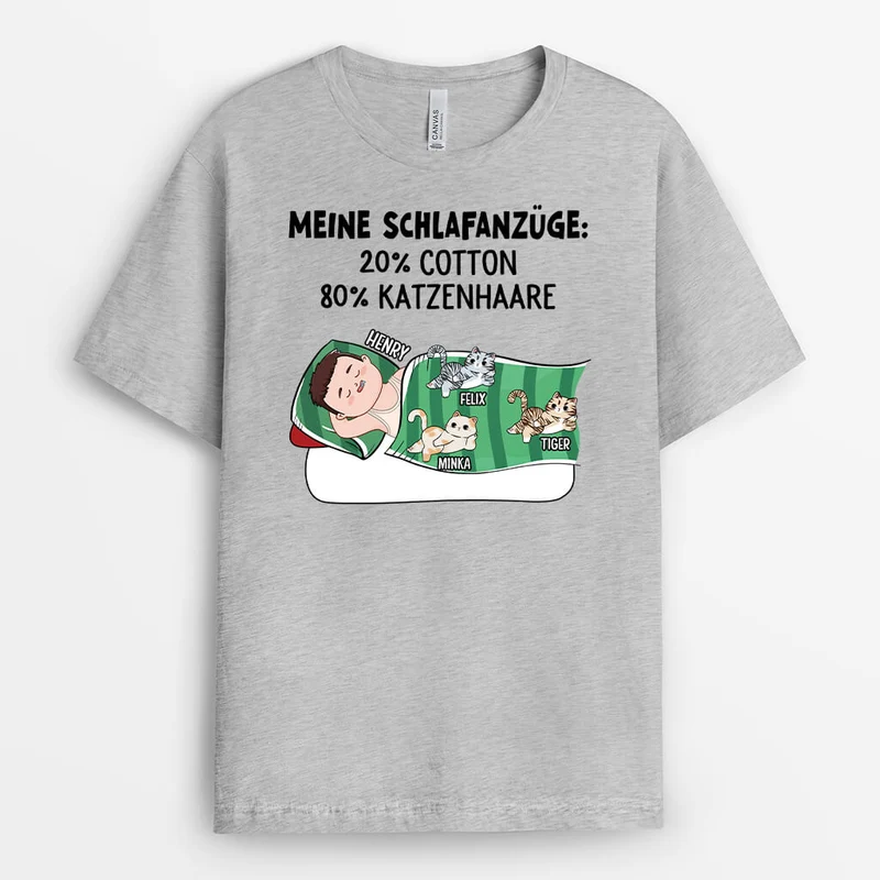 Meine Schlaf Anzüge 20% Cotton 80% Katzenhaare - Personalisiertes Geschenk | T-Shirt für Katzenliebhaber