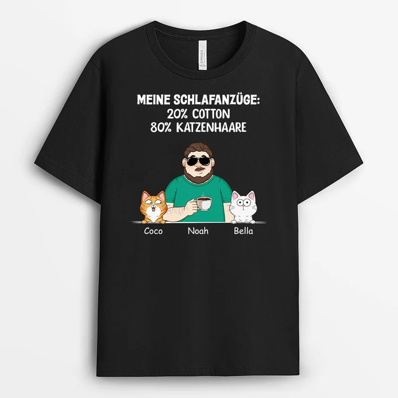 Mein Pyjama 20% Baumwolle 80% Katzenhaare - Personalisiertes Geschenk | Schwarzes T-Shirt für Katzenliebhaber