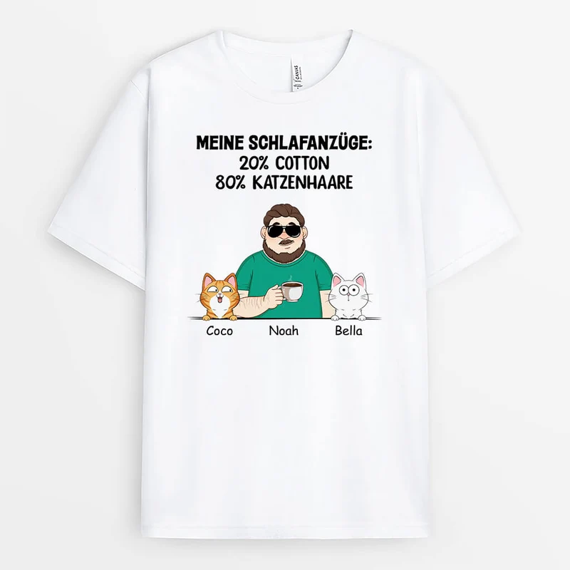 Mein Pyjama 20% Baumwolle 80% Katzenhaare - Personalisiertes Geschenk | Weißes T-Shirt für Katzenliebhaber