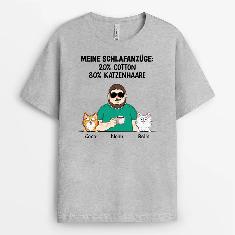 Mein Pyjama 20% Baumwolle 80% Katzenhaare - Personalisiertes Geschenk | Weißes T-Shirt für Katzenliebhaber