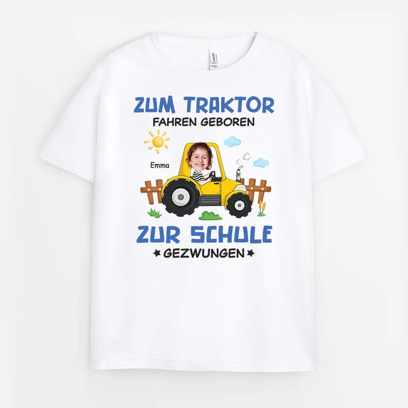 Zum Traktor Fahren Geboren Zur Schule Gezwungen - Personalisiertes Geschenk | T-Shirt für Kinder