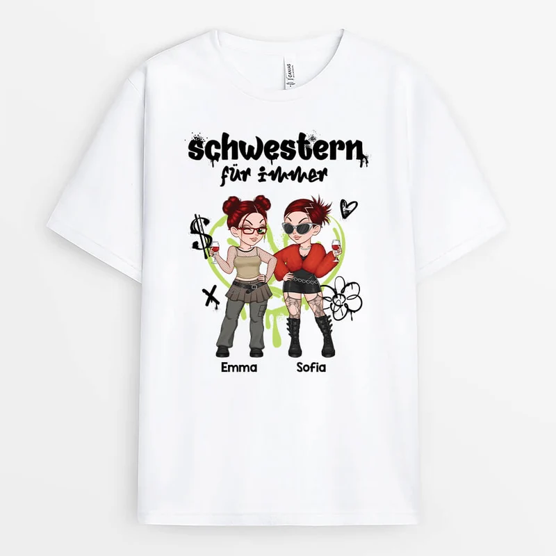 Besties/Schwestern für immer - Personalisiertes Geschenk | T-shirt für beste Freundinnen/Schwestern