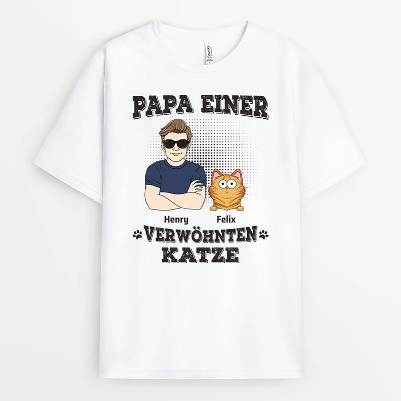 Papa Einer Verwöhnten Katze - Personalisiertes Geschenk | T-shirt für Katzenliebhaber