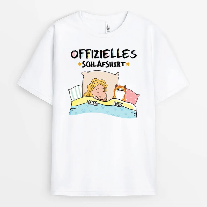 Offizielles Schlafshirt Mit Katzen - Personalisiertes Geschenk | T-shirt für Katzenliebhaber