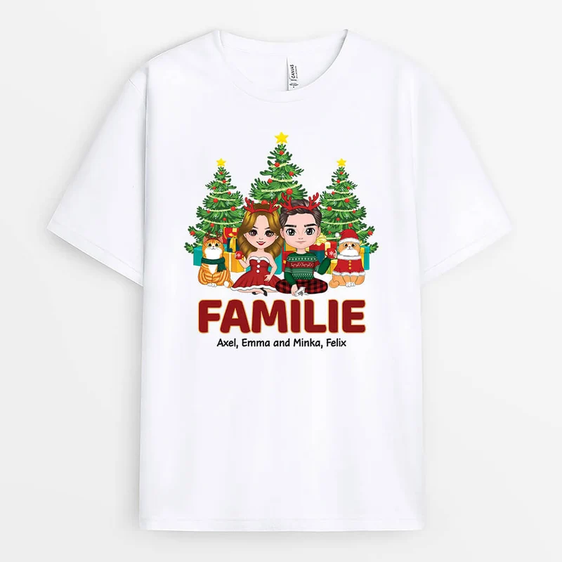 Familie Mit Kazten Zu Weihnachten - Personalisiertes Geschenk | T-shirt für die Familie