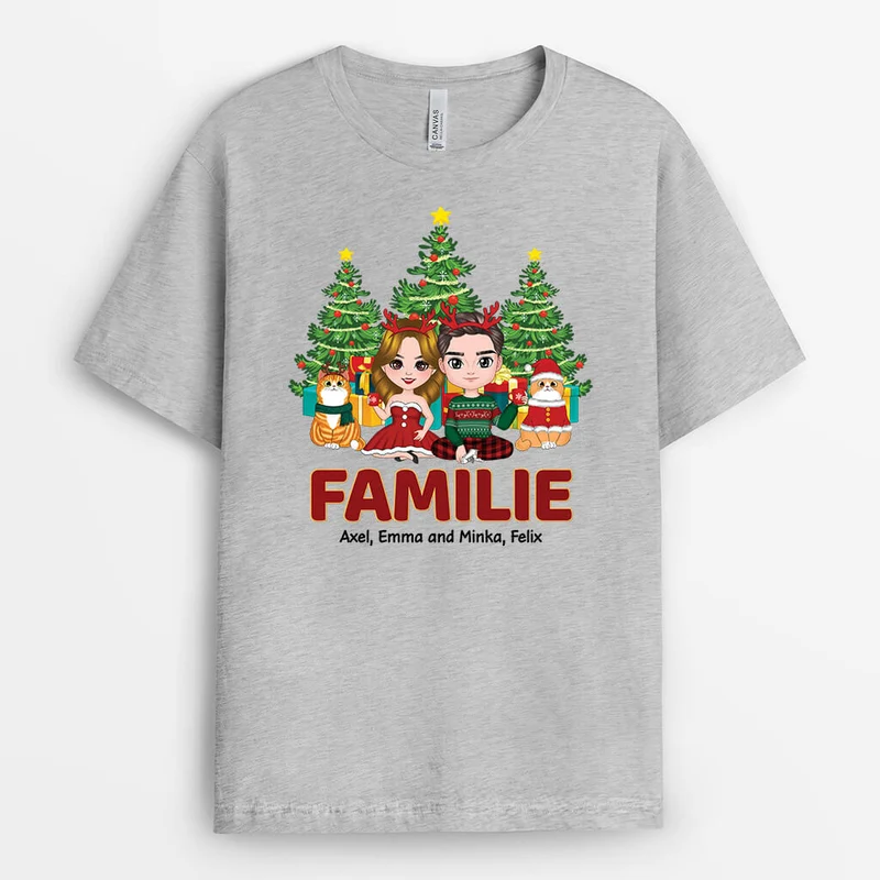 Familie Mit Kazten Zu Weihnachten - Personalisiertes Geschenk | T-shirt für die Familie