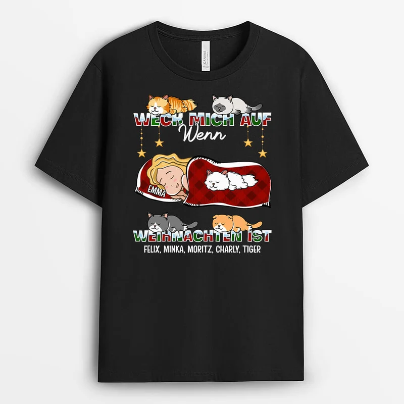 Weck Mich Auf Wenn Es Weihnachten Ist - Personalisiertes Geschenk | T-shirt für Katzenliebhaber