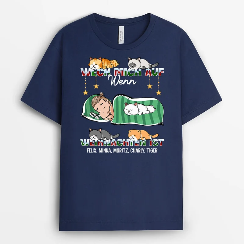 Weck Mich Auf Wenn Es Weihnachten Ist - Personalisiertes Geschenk | T-shirt für Katzenliebhaber