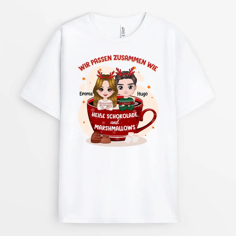 Wir passen zusammen wie heiße Schokolade und Marshmallows - Personalisiertes Geschenk | T-shirt für Paare