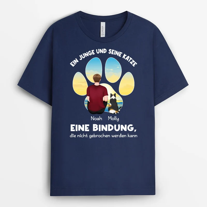 Person Und Katzen Eine Bindung Die Nicht Gebrochen Werden Kann - Personalisiertes Geschenk | T-Shirt für Katzenliebhaber