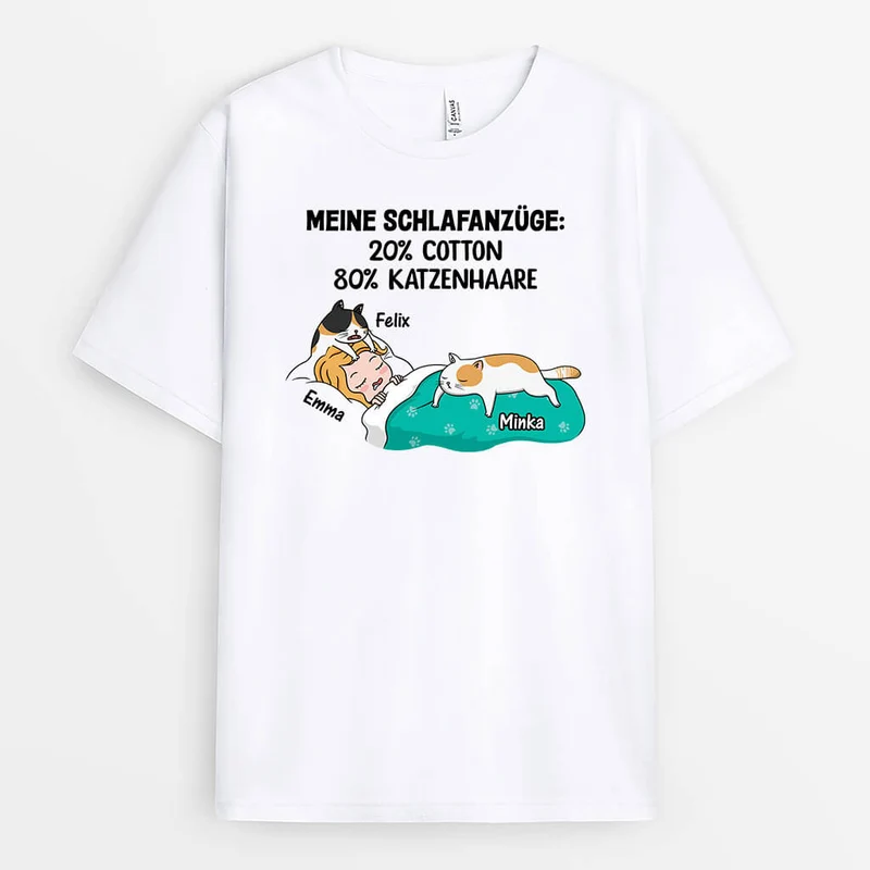 Mein Pyjama 20% Baumwolle 80% Katzenhaare - Personalisiertes Geschenk | T-Shirt für Katzenliebhaber
