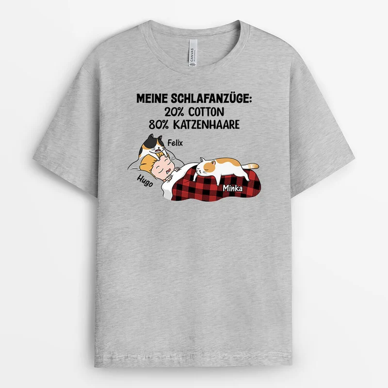 Mein Pyjama 20% Baumwolle 80% Katzenhaare - Personalisiertes Geschenk | T-Shirt für Katzenliebhaber