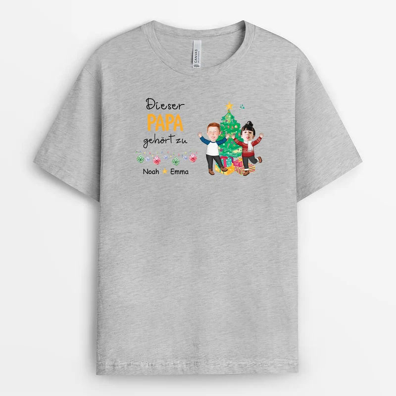 Dieser Opa/Papa Gehört Zu Weihnachtsbaum - Personalisiertes Geschenk | T-Shirt mit Gesicht für Männer zu Weihnachten