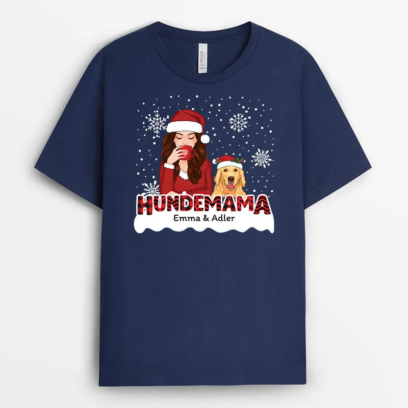 Hundemama Mit Rotem Muster Zu Weihnachten - Personalisiertes Geschenk | T-shirt für Hundeliebhaber