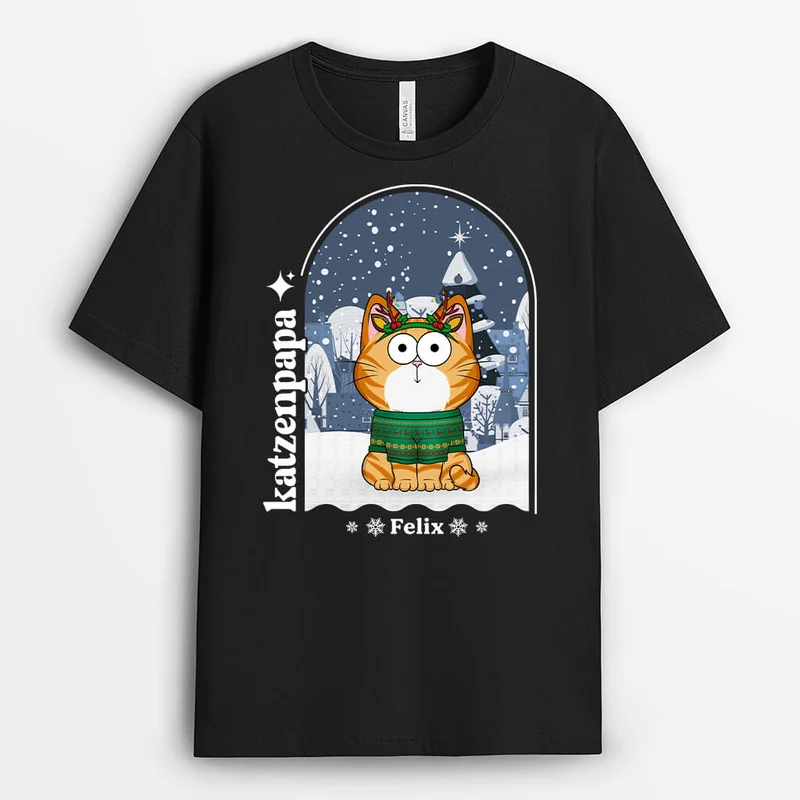Weihnachten Katzenmama Katzenpapa - Personalisiertes T-shirt | Geschenk für Katzenliebhaber