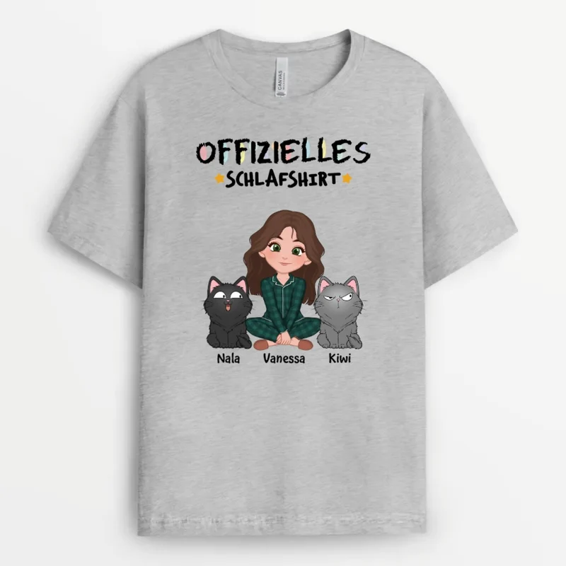 Offizielles Schlafshirt Mit Katzen - Personalisiertes Geschenk | T-shirt für Katzenliebhaber