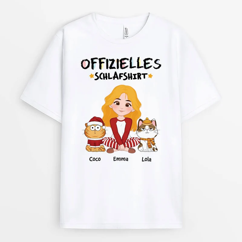 Offizielles Schlafshirt Mit Katzen - Personalisiertes Geschenk | T-shirt für Katzenliebhaber