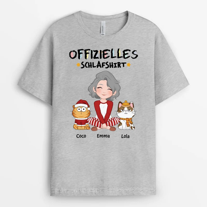Offizielles Schlafshirt Mit Katzen - Personalisiertes Geschenk | T-shirt für Katzenliebhaber