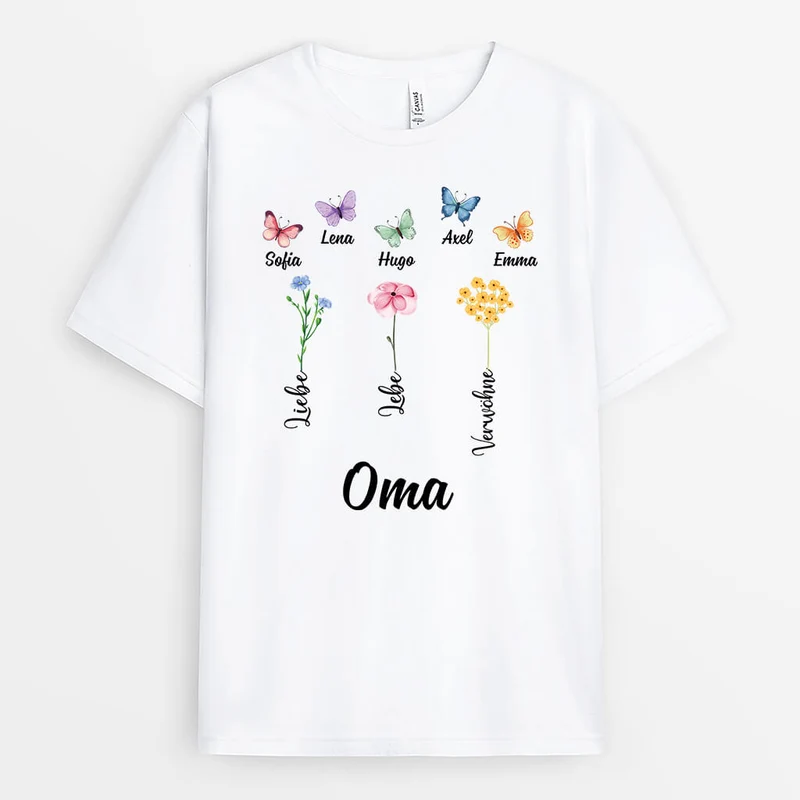 Blumen Schmetterlinge Oma - Personalisierte Geschenke | T-Shirt für Frauen