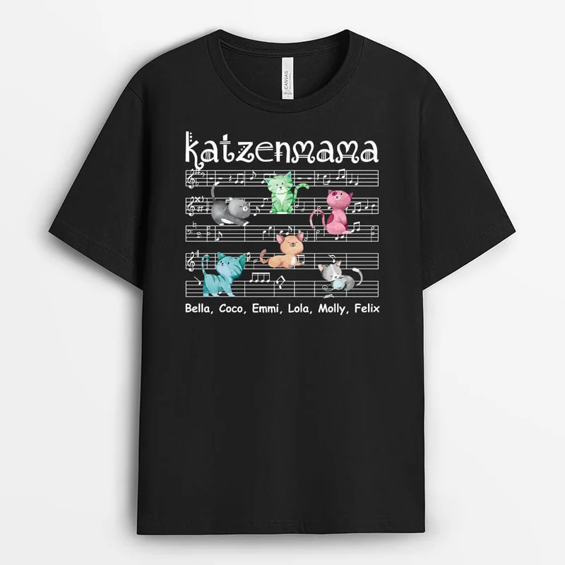 Katzenmama/Katzenpapa mit Musik - Personalisiertes Geschenk | T-shirt für Katzenliebhaber