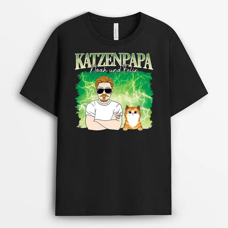 Katzenpapa Mit Donner Muster - Personalisiertes Geschenk | T-shirt für Katzenliebhaber