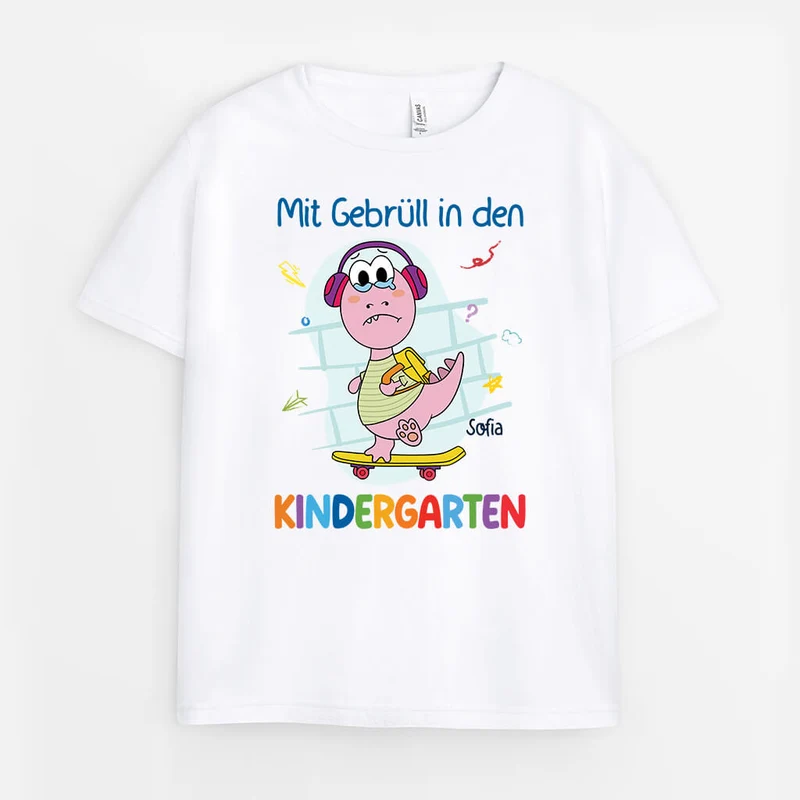 Mit Gebrüll In Den Kindergarten - Personalisiertes Geschenk | T-Shirt für Kinder/Jugendliche