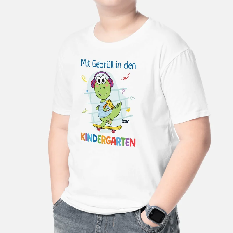 Mit Gebrüll In Den Kindergarten - Personalisiertes Geschenk | T-Shirt für Kinder/Jugendliche