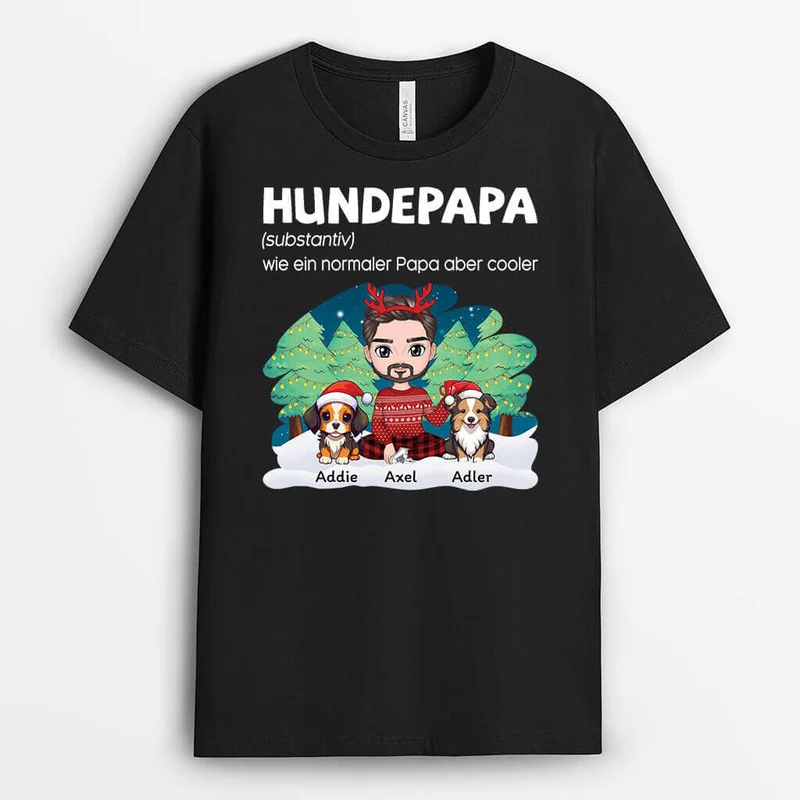 Hundepapa Mit Tannenbaum - Personalisiertes Geschenk | T-shirt für Hundeliebhaber