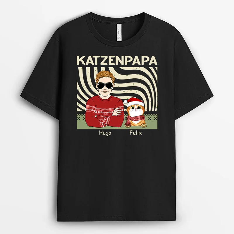 Cooler Katzenpapa Weihnachten - Personalisiertes Geschenk | T-shirt für Katzenliebhaber