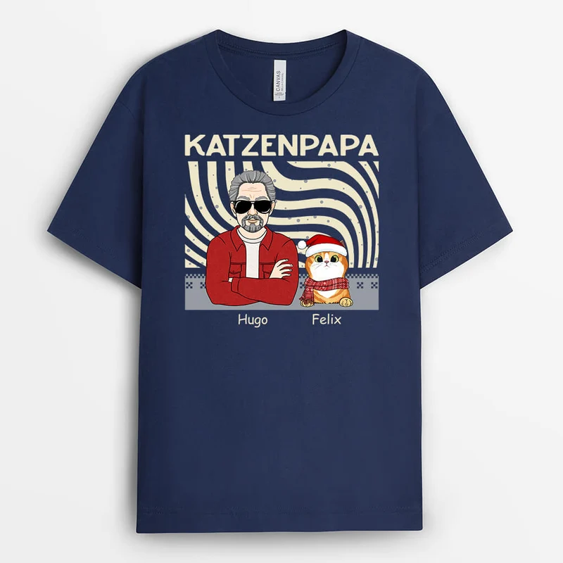 Cooler Katzenpapa Weihnachten - Personalisiertes Geschenk | T-shirt für Katzenliebhaber