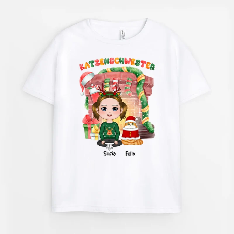 Katzenbruder/Schwester Weihnachten - Personalisiertes Geschenk | T-Shirt für Tierliebhaber