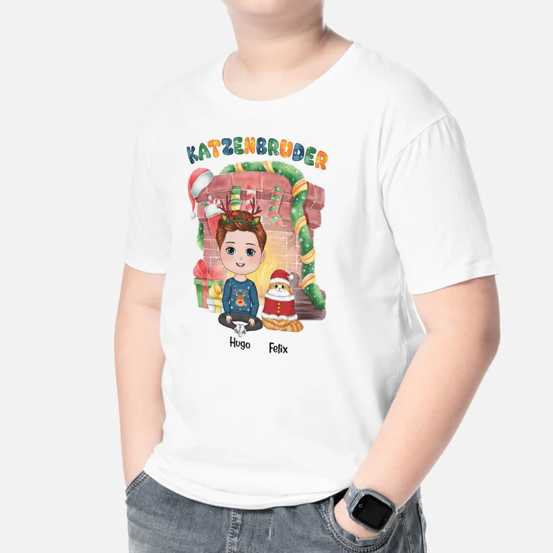 Katzenbruder/Schwester Weihnachten - Personalisiertes Geschenk | T-Shirt für Tierliebhaber
