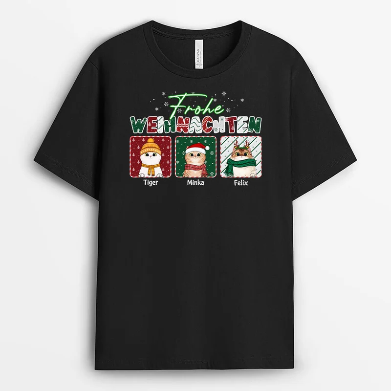 Frohe Weihnachten - Personalisiertes Geschenk | T-shirt für Katzenliebhaber