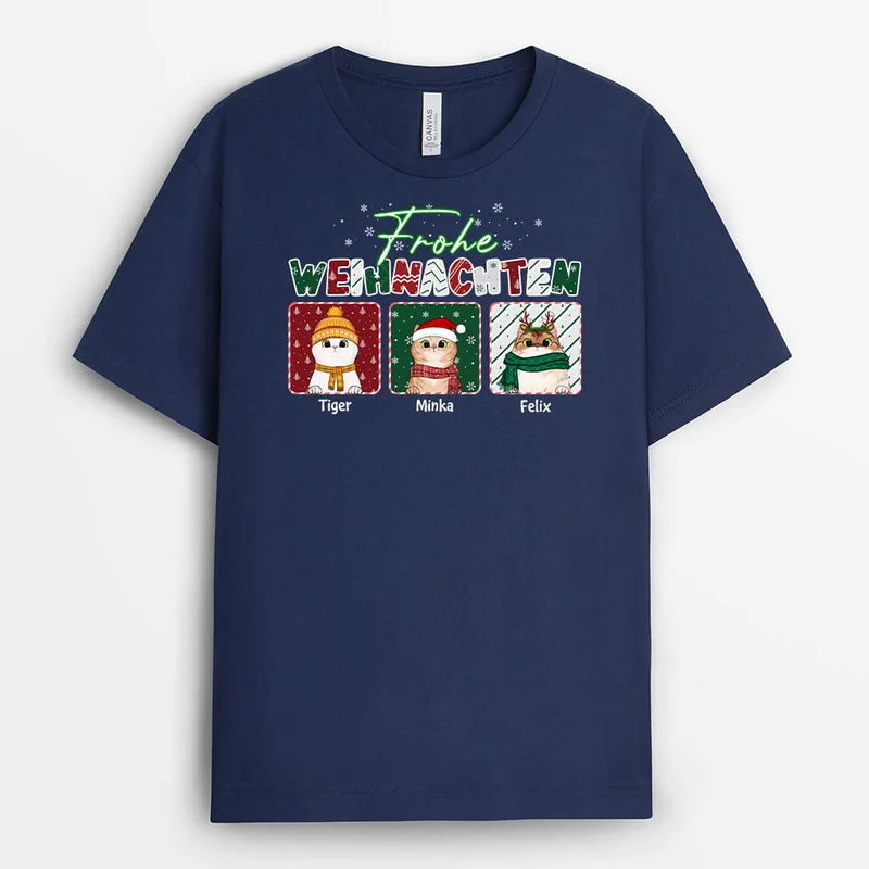 Frohe Weihnachten - Personalisiertes Geschenk | T-shirt für Katzenliebhaber