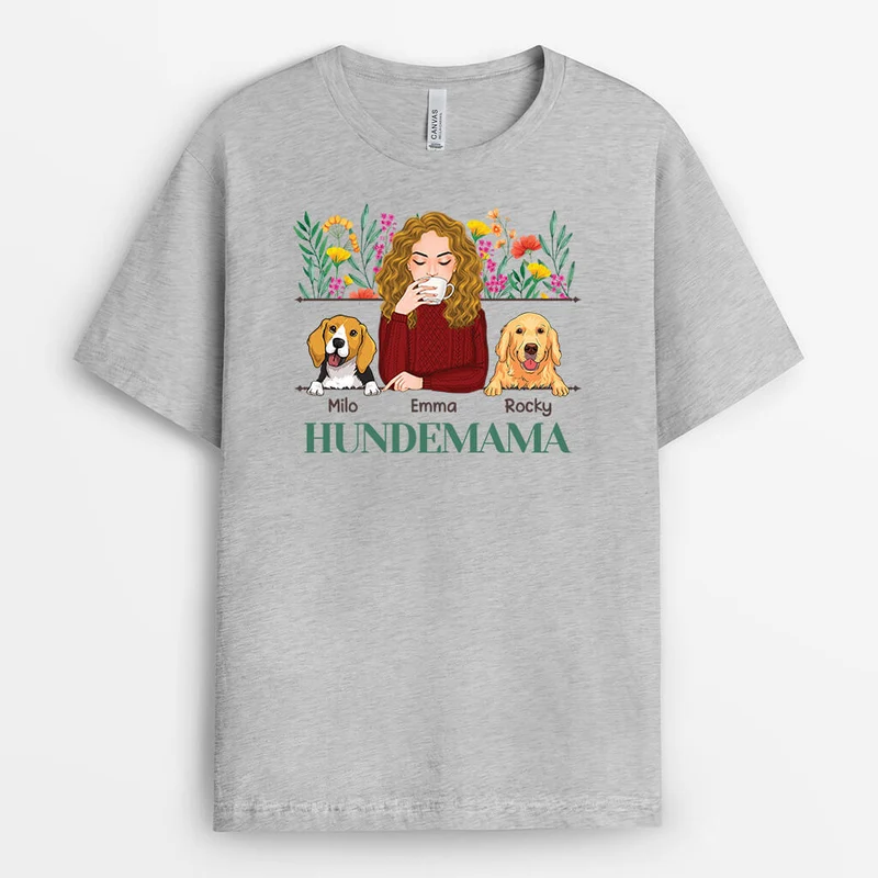 Hundemama Mit Blumen - Personalisiertes Geschenk | T-shirt für Hundeliebhaber